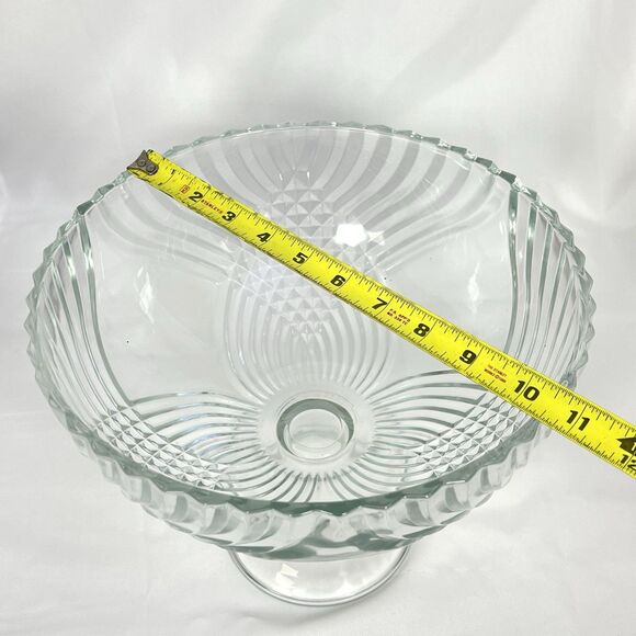 VTG Indiana Glass Centerpiece Bowl Facet-Cut Clear Glass Pedestal Fruit Dish EUC - Picture 9 of 13